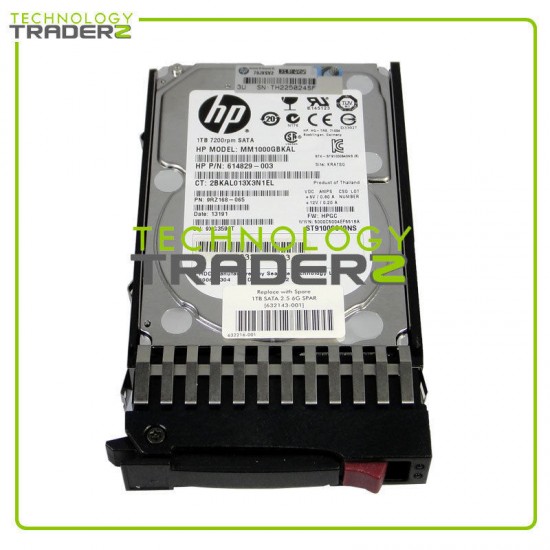 614828-003 HP 1TB 3G SATA 7.2K 2.5-inch MDL MM1000EBKAF 625609-B21 W/ Blank Tray