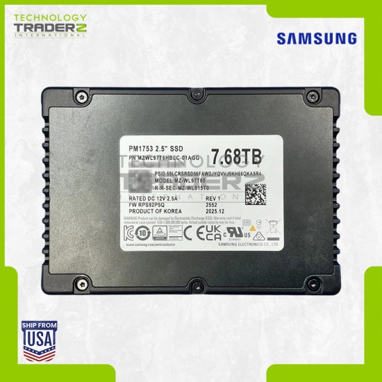 **Samsung PM1753 7.68TB PCIe 5.0 x4 NVMe U.2 2.5" SSD MZ-WL97T60 MZWL97T6HBLC **