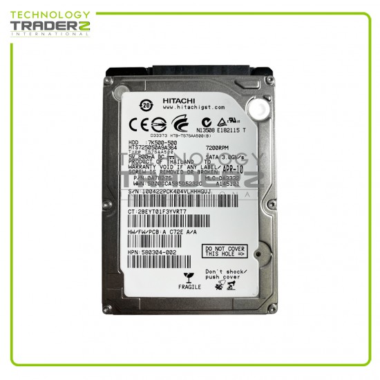 580304-002 HP 500GB 7.2K SATA 3Gbps 2.5” Hard Drive HTS725050A9A364 W/O TRAY