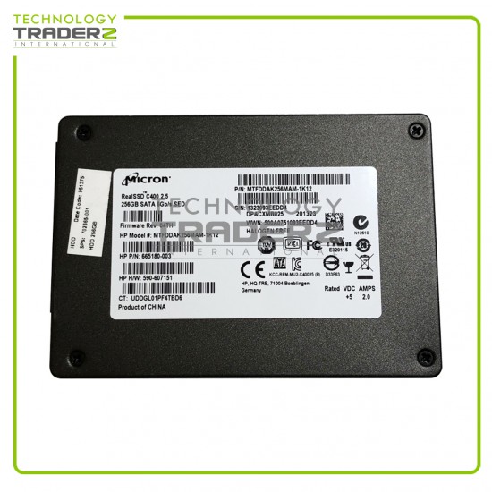 665180-003 HP 256GB MLC SATA 6Gbps 2.5” Solid State Drive 590-607151 W/O Tray