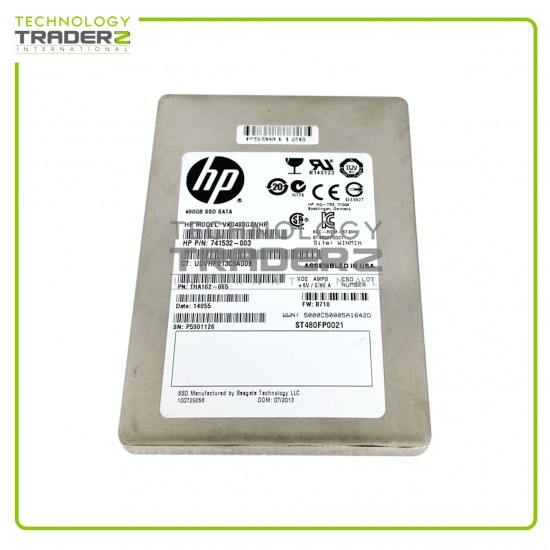 741532-003 HP 480GB MLC SATA 6Gbps 2.5” Solid State Drive VK0480GDVHP W/O Tray