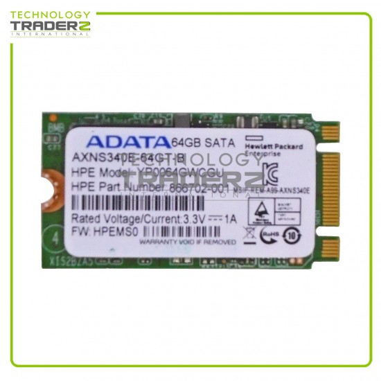 866702-001 HP 64GB SATA 6G M.2 2242 MLC Solid State Drive