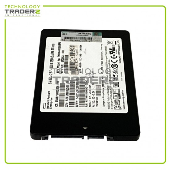 870053-002 HP 400GB MLC SATA 6Gbps WI 2.5” SSD MZ7KM400HMHQ-000H3 MZ-7KM400N