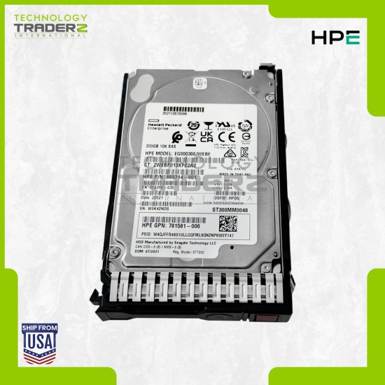872475-B21 HPE 300GB 10K SAS SC 12Gbps 2.5” Hard Drive 869714-001 W/ Blank Tray
