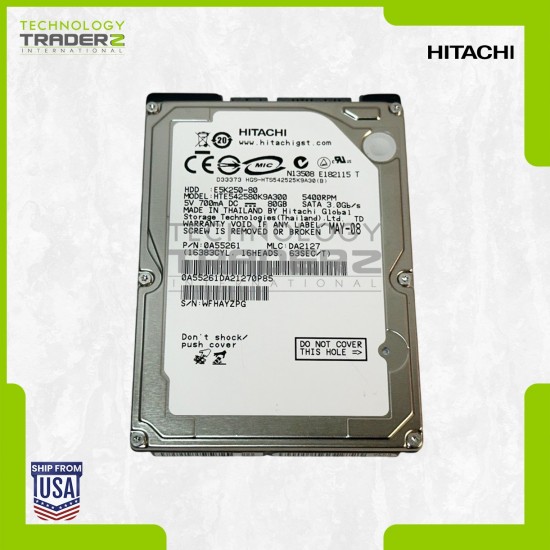 HTE542580K9A300 Hitachi 80GB 5.4K SATA 3G 2.5" Hard Disk Drive 0A55261 E5K250-80
