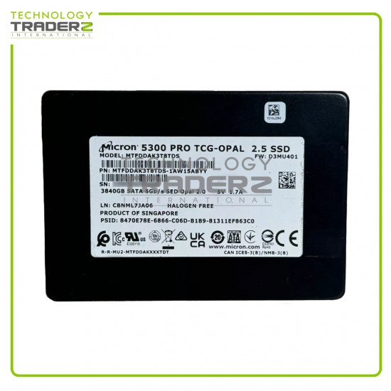 ** MTFDDAK3T8TDS Micron 5300 Pro 3.84TB TLC SATA 6Gbps 2.5" Solid State Drive **