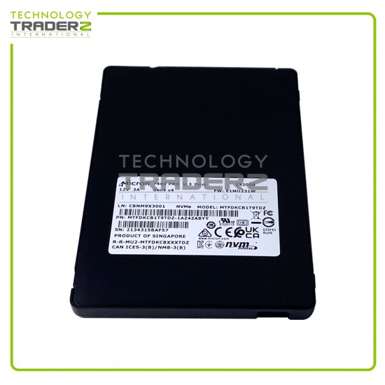 MTFDKCB1T9TDZ Micron 7400 PRO 1.92TB TLC PCI-E 4.0 x4 NVMe RI U.3 2.5" SSD