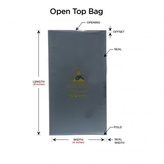 PACK OF 1000 4 inches x 8 Inches Open-Top Static Shielding Bags ESD Anti Static