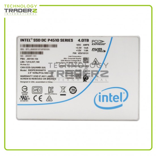 ** SSDPE2KX040T8 Intel DC P4510 4TB NVME U.2 2.5” Solid State Drive**