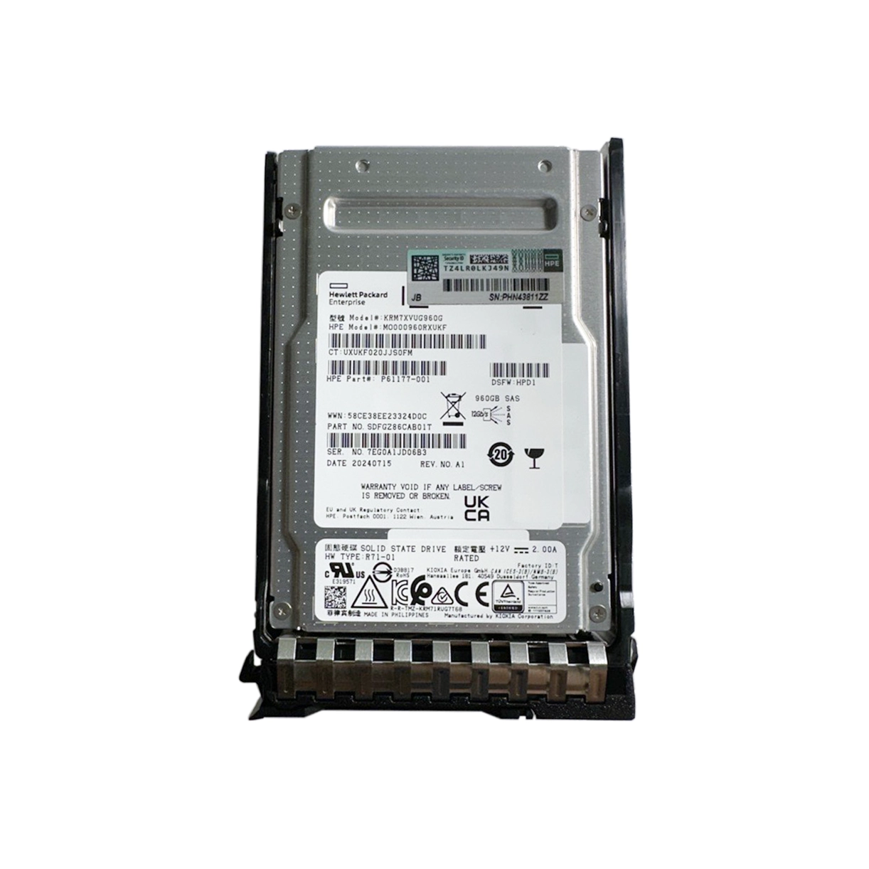 HPE P40510-B21 960GB SAS MU SFF BC VS MV SSD P61177-001 P41535-001 KRM7XVUG960G
